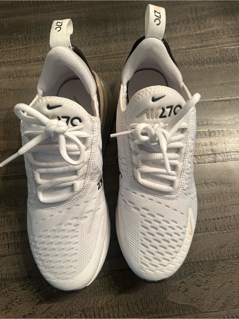 Nike Kids White and Gold Air 270 Sneakers